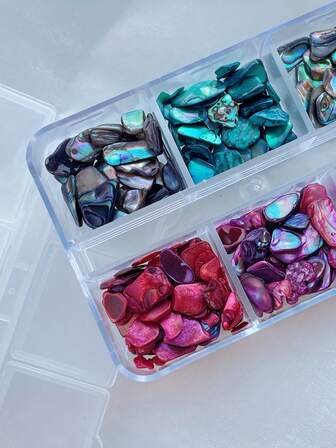 1 Box Mixed Size 3D Colorful Abalone Shell Chips, Natural Stone Marble Sequins For Nail Art Decoration, Gel Manicure Decor, Jewelry Making
