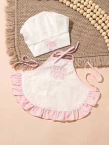 Baby Pink Embroidered Chef Photography Costume, White Chef Coat With Pink Trim Apron Set, Infant/Toddler Unisex Photo Shoot Outfit - Pinkish White - View 4