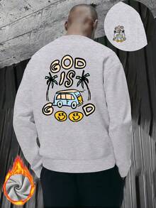 New Year Outfit Women Men Street Style Fashion Crew Neck Sweatshirt God Is Good Car Under Coconut Tree Print Pattern 2025 Autumn Winter Bestselling New  Fashion Long Sleeve Fleece Thickened Essential Classic Basic Style Lazy Style Casual Top Commuting Casual Simple Comfortable Versatile Loose And Comfortable Fall Clothes For Women - 斑點灰色 - 查看 12