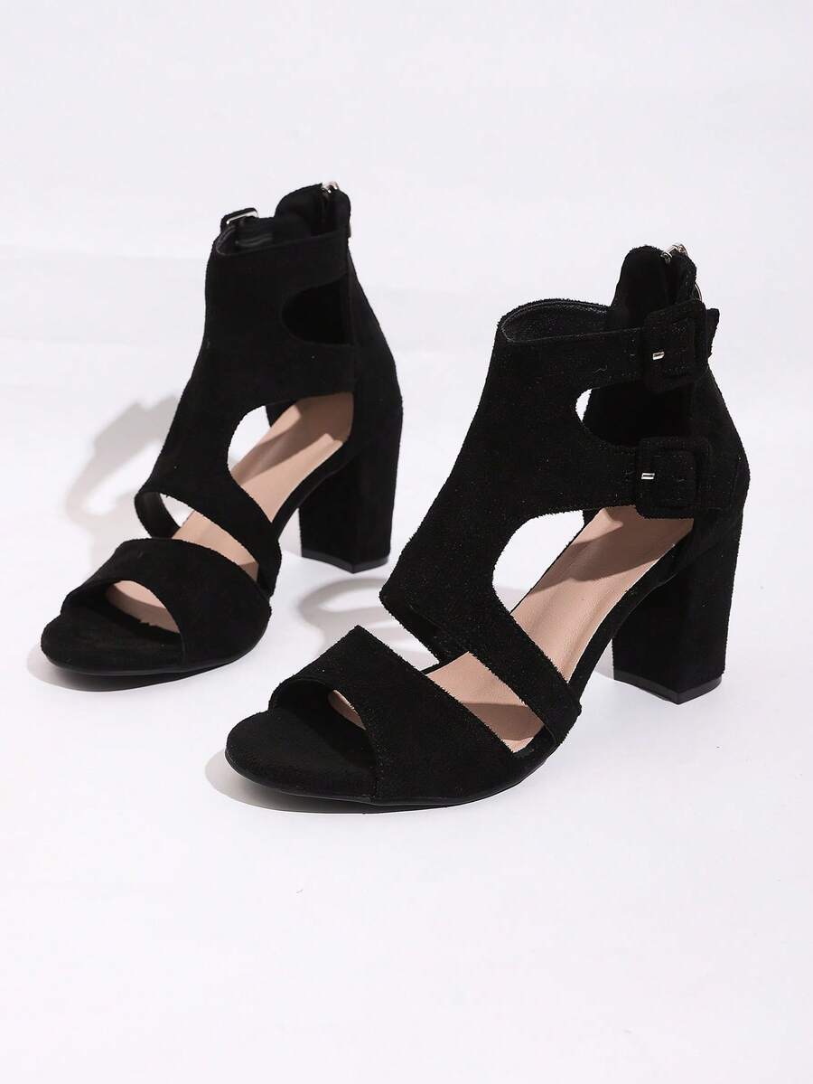 1 đôi sandal cao gót đế dày hở mũi, kiểu dáng đan chéo, khoét lỗ dành cho thiếu nữ/bé gái, quai cài đơn giản, đế platform thoải mái, giày hở mũi, sandal cao gót đế dày thời trang. - màu đen - Xem 1