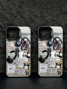 1pc Rock Music Element Pattern Phone Case, Shockproof Creative Matte Frosted Phone Cover, Holiday Gift For Kids, Compatible With IPhone 7/8/X/XS/XR/11/12/13/14/15/16 Pro Max, A33(5G)/A32(4G)/A52(5G 4G)/S20FE/S21FE/A14(4G 5G)/S23/S23 PLUS/S23 ULTRA/S23 FE/A55 5G/S24/S24 PLUS/S24 ULTRA/A05/A05, Fashionable And Durable Design - Multicolor - View 2