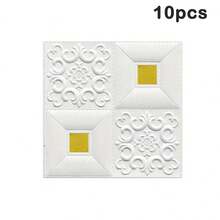 10 piezas de azulejos de techo autoadhesivos 3D - Fácil instalación, papel tapiz impermeable para cocinas, dormitorios y espacios de estar - Diseño decorativo de rayas - Multicolor - Ver 20