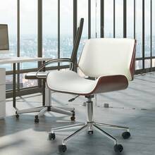 Gaming ChairsFohfurniture Silla de Tocador Silla de Escritorio con Ruedas de Madera Curvada Silla de computadora con tapicería de Piel sintética y Altura Ajustable Square Blanco - blanco - Ver 5