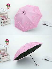 Lace Trim Parasol, Princess Lace Umbrella, UV Protection Folding Umbrella, Dual Use Sunshade, Suitable For Graduation Trip, Holiday, Outdoor Activities, Fashionable Black & Pink Lace, High-Quality Gift For Girls, Summer Travel Essential, Rainy Season & High UV Protection, Spring Summer Picks, Brides Maid Gifts, Room, Bedroom Decor, Bedroom Decor, Beach, Travel, For Men, For Women, Vacationcute Stuff,Mother's Day Gift,Bedroom Decor,Garden,Kitchen Decor,Summer,Beach,Travel Essentials,Room Decor,Squishy,Graduation,Outdoor,Garden,Travel Essentials,Portable Essentials,Beach Essentials,Graduation Season,Commencement,Graduation Ceremony,Graduation Gift,Graduation Present,Graduation Gift,Graduation Present,Congrats Grad,Congratulations Graduate,Valedictorian,Finish School,Graduation Party,Outdoor Essentials,Travel Portable,Hiking Essentials,Camping Essentials,Portable Tools,Summer Essentials ,Summer Portable - Black - View 3