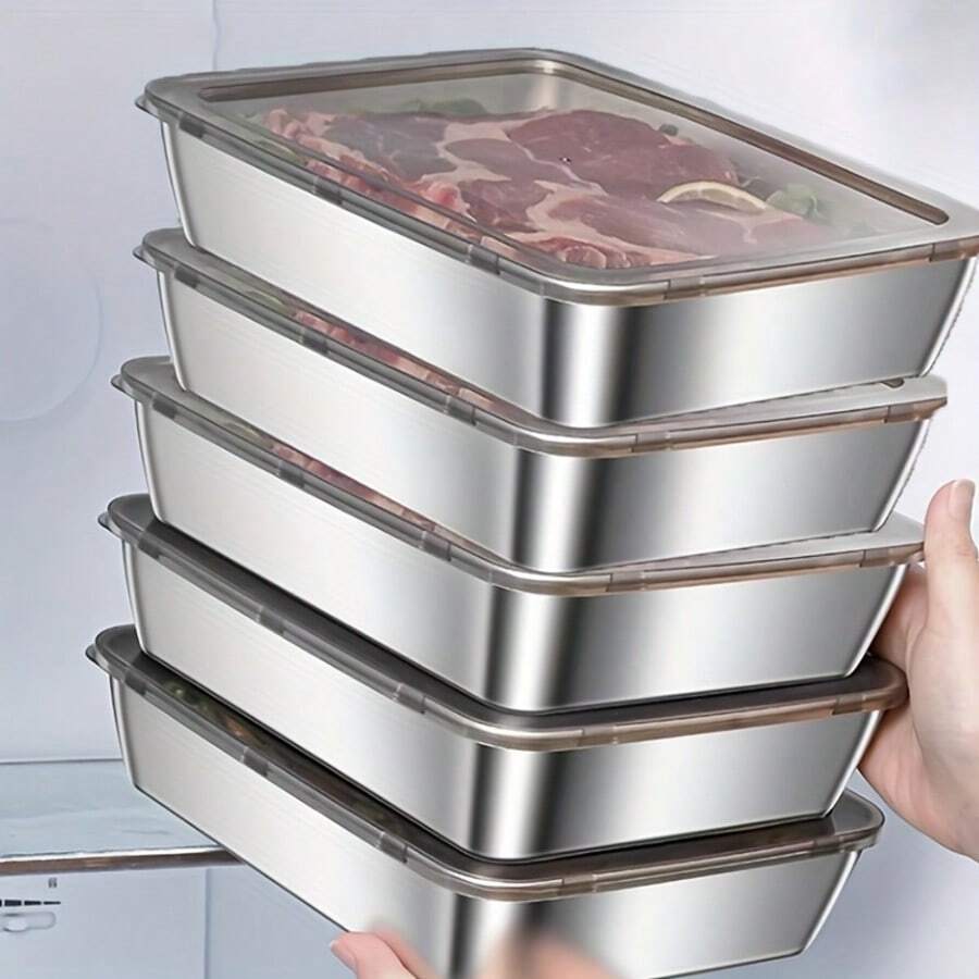 Wadah Penyimpanan Makanan Stainless Steel dengan Tutup, Baki Dapur, Wadah Penjaga Kesegaran, Anti Karat, Kedap Udara, Anti Bocor, Dapat Digunakan Kembali, Dapat Ditumpuk, Cocok untuk Piknik, Kantor, Kebugaran, BBQ, Pesta, Perjalanan, Cocok untuk Camilan, Daging Matang, Makanan Mentah, Dekorasi Rumah, Wadah Makanan