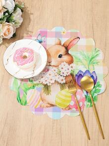 4pcs Easter Thickened Linen Placemats, Tulip Rabbit Egg Pattern, Washable Round Linen Placemats With Scalloped Edges - Vibrant Floral Design, Suitable For Home Decor, Perfect For Daily Use And Holiday Parties, Seasonal Tableware, Holiday Table Setting, Spring Theme Decor, Durable Fabric, Hand Wash Only, Decorative Placemats, Party Host, Family Gathering - Multicolor - View 6