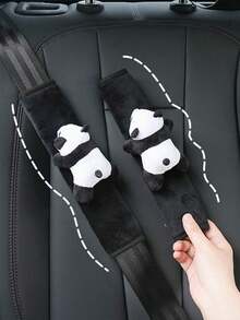2入組黑白卡通汽車安全帶肩墊,可愛熊貓設計,毛絨汽車安全帶套 - 黑與白 - 查看 10