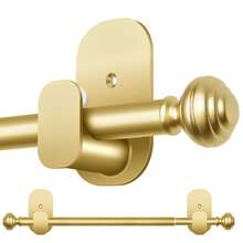 Curtain Rods No Drilling, 5/8 Inches No Drill Curtain Rods For Windows, Renter Friendly Adjustable Small Drapery Rod For Lightweight Curtains, Black/Gold - Vàng - Xem 1