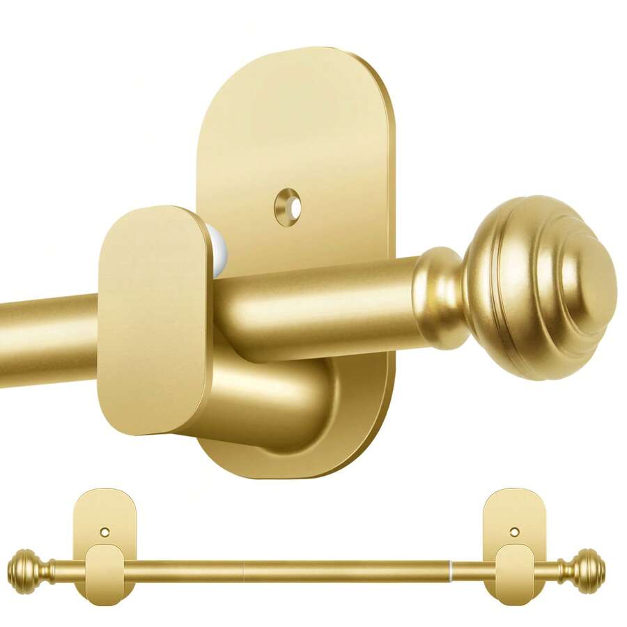 Curtain Rods No Drilling, 5/8 Inches No Drill Curtain Rods For Windows, Renter Friendly Adjustable Small Drapery Rod For Lightweight Curtains, Black/Gold - Gold - View 1