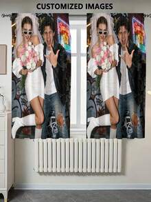 1pc Custom Curtain Set, Custom Pictures, DIY Custom Pillow Home Decorations, Wedding Gifts, Birthday Gifts, Anniversary Gifts, Pet And Baby Printed Curtains, Durable, Breathable, Lightweight, Washable, Cute, Warm, Soft, Comfortable, Simple, Customizable, Personalized, Unique, For Him, Her, Boyfriend, Girlfriend, Dad, Mom, Family, Friends, Bed, Car, Bedroom, Tea Room, Living Room, Sofa. - Multicolor - View 2