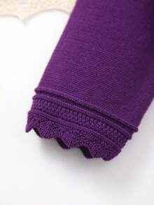 Young Girl Casual Elegant Hollow-Out Knitted Single-Breasted Cardigan, Autumn/Winter - 紫色 - 查看 5