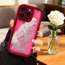 Cubierta de telefono con borde negro diseño de ardilla robotica rosa fondo rojo para iPhone 14 Pro Max estilo futurista para uso diario y viajes - Burdeos - Ver 7