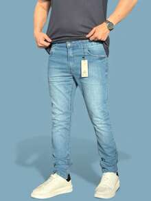 Men's Slim Fit Premium Denim Jeans With Elastane Lycra - 日光藍 - 查看 2