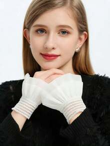 1 Pair Chiffon Ruffled Cuff Sleeves, Cute Lace Floral Arm Warmers, Layered Lace Bell Sleeve Cuffs Decorative Collar Gloves, Autumn/Winter - White - View 2