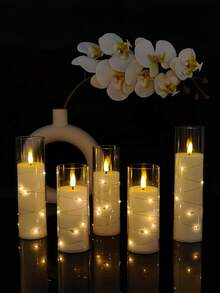 2/3/5 piezas Velas LED sin llama, Luces de cuerda envueltas con control remoto, Crea un ambiente romántico, Adecuado para decoración del hogar, decoración de bodas, decoración de mesa, decoración de vacaciones, decoración de fiestas - transparente - Ver 4