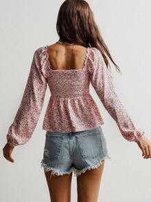 Rusttydustty Bohemian Romantic Elegant Ditsy Floral Shirt, Casual Vacation, Sweet Date, Suitable For Music Festivals - Pink - View 3