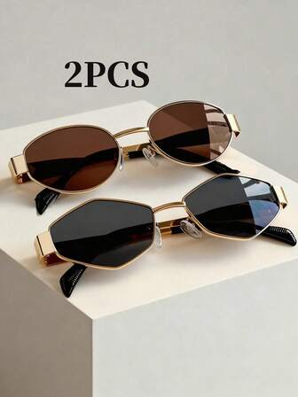 2 Peças/Conjunto Óculos da Moda com Armação de Metal Oval Unissex, Estilo Vintage Retrô Adequado Para Uso Diário, Praia, Viagem, Fotografia de Rua e Personalizado