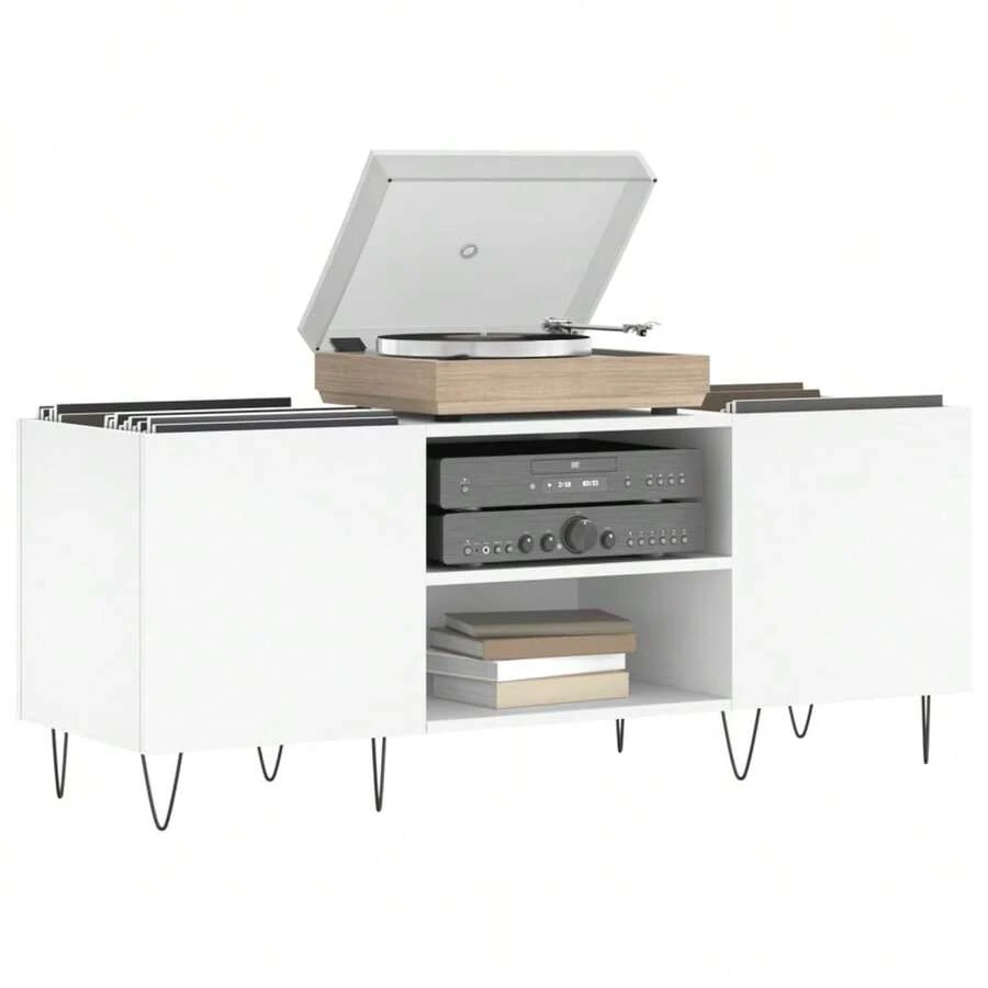Mobile per dischi vidaXL, bianco, 121x38x48 cm, materiale a base di legno. - Bianco - Visualizzare 1