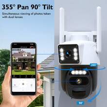 [Hawkray]Solar Dual-Lens Cameras Wireless Outdoor 360°PTZ Dual-Screen 3MP Security Cam For Indoor Outdoor-IP 66 Waterproof With Color Night Vision,Two-Way Talk,PIR Human Detection,Auto Tracking,Spotlight/Siren Alarm, 2.4/5Ghz WiFi6 Cloud Storage Wall Cctv - Đen và trắng - Xem 2