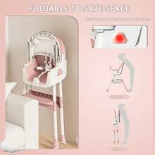 Trona plegable para bebés a partir de los 6 meses, con alfombrilla antideslizante grande y bandeja para juguetes; fácil de limpiar. - Rosa - Ver 2