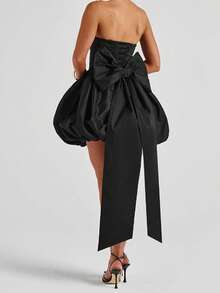 LUNA Vestido sin tirantes negro/rosa para mujer con lazo en la espalda, vestido sin tirantes, minifalda, adecuado para bailes de graduación, fiestas de cumpleaños y fiestas de música. - Negro - Ver 4
