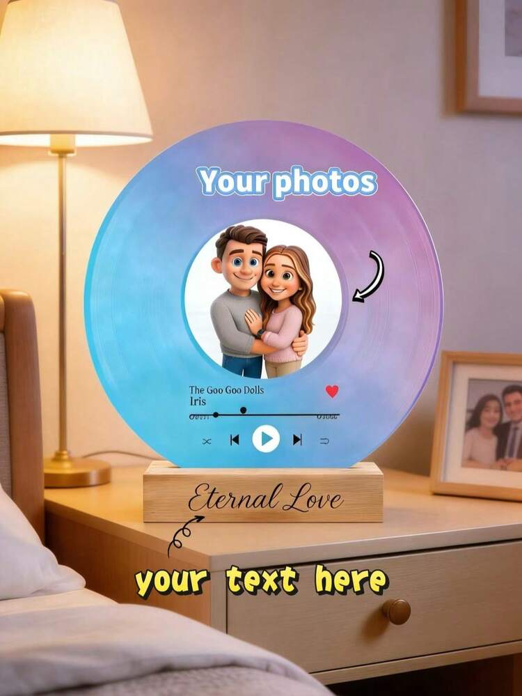 Vintage Cartoon Style Custom Photo & Text Vinyl Record Ornament - Personalized Retro Fake Vinyl Art Decor, Unique Romantic Keepsake Gift For Boyfriend Girlfriend, Perfect Birthday Valentine's Day Anniversary Present For Couple Friend, Customizable Nostalgic Hanging Ornament - Nhiều màu - Xem 3