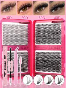 640/200 piezas Pestañas postizas individuales con rizo D, diseño segmentado de gran capacidad, incluye pegamento, spray fijador, pinzas y cepillo para pestañas. Este set de pestañas postizas, amigable para principiantes, se adapta a varios estilos de maquillaje de ojos y también es adecuado para uso casero DIY - Rosa Roja - Ver 13