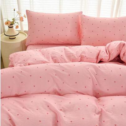2/3pcs Watermelon Striped Heart Pattern Bedding Set (1 Duvet Cover + 1/2 Pillowcase, Comforter Not Included), Modern Romantic Elegant Classic Style, Polyester Comfortable Breathable, Suitable For All Seasons, Ideal For Bedroom Decor, Creating Luxury Hotel Vibe, Girly Style, Gift For Parents & Friends, Duvet Cover*1, Pillowcase*1/2, Available Sizes: Super King, King, Standard Double, Single, Dorm, Back To School