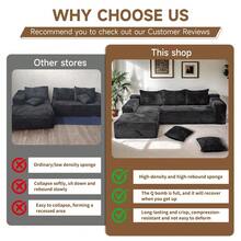 105'' Modern Minimalist Modular Cloud Sectional Sofa – Compressed L-Shape Couch With Chaise Lounge, Corduroy Fabric & High-Density Foam, No Assembly Deep Seat For Living Room (Sala), Bedroom - Màu xám đen - Xem 6