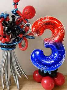 40-Inch Giant Number Balloon 0-9 Spider Themed Birthday Party Decorations 1 Pc Per Pack Red Blue Gradient Foil Balloon With Spider Web Print For Superhero Party Supplies, Event Decor, Photo Booth Backdrop Wall - Multicolor - View 2