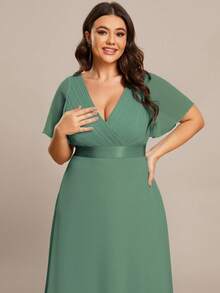 EVERPRETTY Plus Size Elegant V-Neck Ruffle Formal Bridesmaid Dress Party Wedding - Green - View 7