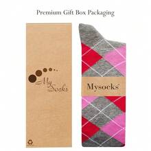 Mysocks Unisex Knee High Long Socks Argyle,4-7,AshFuchsiaPink - 灰紫紅色 - 查看 6