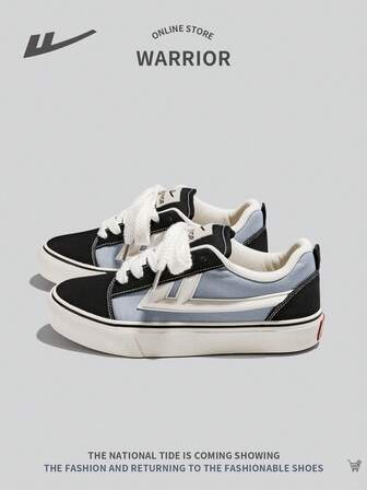 WARRIOR Damsportstil Tjock sula Color Block Canvas Sneakers, fashionabla snörning Låg-top anti-sladd Lätt att rengöra fritidsskor