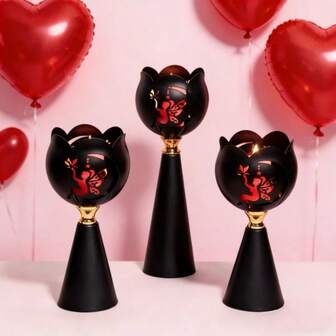 1件铁艺锻造黑色镂空浪漫情人节求婚烛台，天使烛台，错落有致设计，创意十足，美式复古半透明金属烛台，家居装饰，餐桌摆设，派对装饰，生日装饰，北欧风格