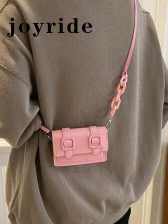 กระเป๋าสะพายข้างแฟชั่นอเนกประสงค์ลำลองสีชมพูมินิ Flap Square