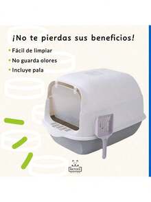 Enclosed Cat Litter Box With Cleaning Scoop And Sanitary Filter - 灰色 - 查看 4