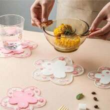 1pcs 11.5cm Pink Flower Shaped Desk Coaster, For Coffee Cup, Milk Tea Cup, Various Sizes Heat Insulation Pad To Protect Your Desk, Office Supplies - School Supplies - Christmas Gift - Thanksgiving Gift - Cafe Coaster - Restaurant Coaster - 彩色 - 查看 2