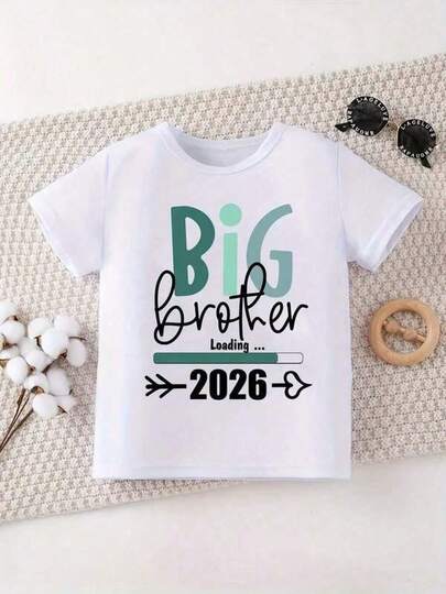 Regalo de Verano Perfecto Camiseta Impresa con Corazón y Flecha de Big Brother Verde 2026 Anuncio de Embarazo para Niños Ropa Kawaii para Niños Pequeños La Mejor Camiseta de Regalo Tela 100% Algodón, Adecuada para Niños y Niñas
