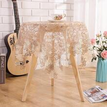 Retro Round Lace Tablecloth 24 Inch Embroidered Table Cover Decorative Dining Doily For Wedding & Cafe, Brown With White Flora,BrownWithWhiteFlora(24Inch) - 棕色帶白色花卉(24吋) - 查看 1