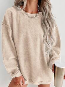 Valentine Outfits For Women, POGI Since Birth Graphic Print, Casual Crew Neck Sweatshirt, Cozy Streetwear,  Everyday Style,Essentials Hoodie,Summer Outfits For Women,Spring Tops - 杏色 - 查看 2