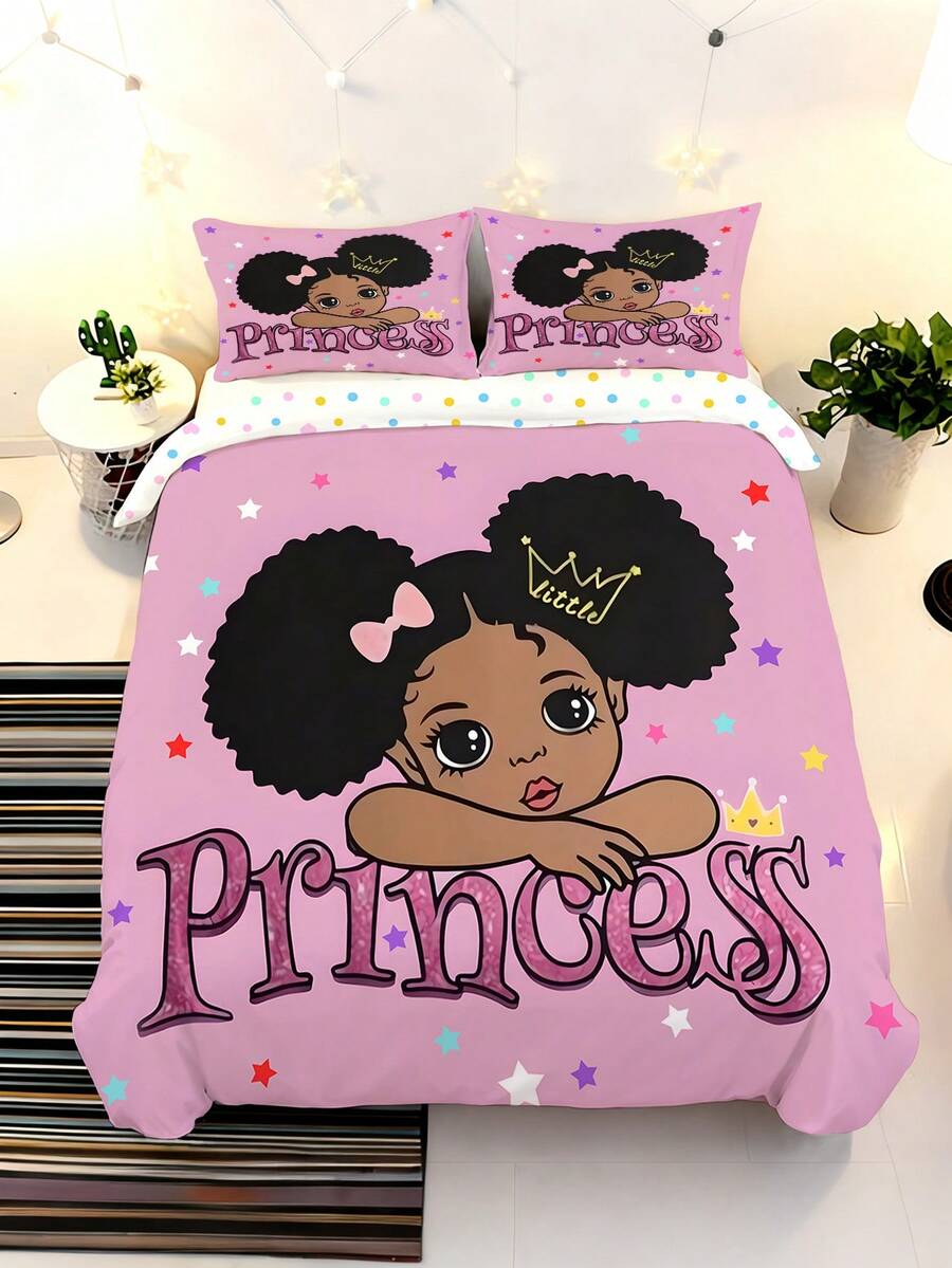 2/3pcs African Princess Style Bedding Set, Cute Printed Duvet Cover With Pillowcase, Pink Star Pattern, Soft Microfiber Material, Suitable For Children, Teens And Adults - Multicolor - View 1