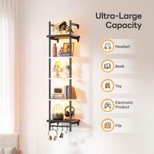 5 Tier LED Floating Shelves For Wall Industrial Pipe Shelves With 4 S-Hooks For Living Room, Bedroom, Kitchen - 黑色 - 查看 7