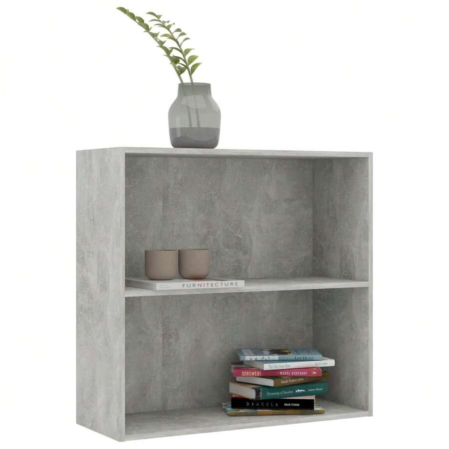 Estantería vidaXL de 2 compartimentos, color gris hormigón, 80x30x76,5 cm, fabricada en madera. - Gris - Ver 1