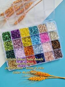 1 caja de 24/15/6 colores de cuentas de tubo esmaltadas de cristal de color brillante y minimalista de moda de 2*6 mm para hacer joyas DIY, collares, pulseras, móviles y otros suministros de manualidades - 24 cuentas de tubo de colores - Ver 12