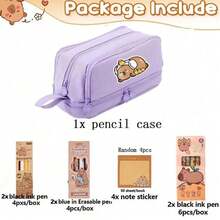 Water Vole Cute Pencil Case Set, Includes Retractable Black Ballpoint Pen, Erasable Blue Ballpoint Pen And Adorable Sticky Notes - Large Capacity School & Office Storage Bag, Durable Storage Pouch, Unisex Gift, Essential Stationery, Learning Supplies, Adorable Stationery, Fun Aesthetics, Sturdy Structure, Smooth Compartments, Multi-Compartment Storage Bag, Back To School Supplies - Multicolor - View 13