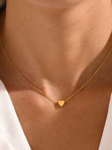 VJS 1 pezzo Collana semplice a forma di cuore in acciaio inossidabile 304, design regalo romantico adatto per uso quotidiano, gioiello per tutte le stagioni - Oro giallo - Visualizzare 2