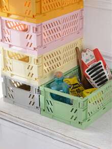 Caja de almacenamiento de plástico plegable para uso doméstico, organizador de escritorio multifuncional y apilable para papelería, cintas, cosméticos, cesta plegable, caja de almacenamiento colorida para el hogar y la oficina - Ver 6