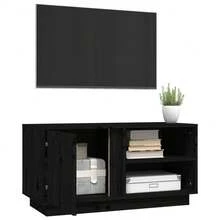 Larryhot Mueble de TV madera maciza de pino negro 80x35x40,5 cm, Robusto y duradero, fácil de montar, una opción ideal para la decoración del hogar - Negro - Ver 5