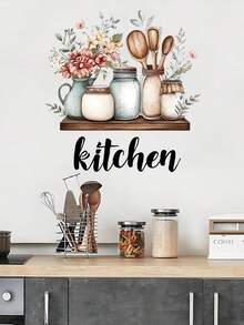 Creative English Slogan Kitchen Utensil Pattern Self-Adhesive Wall Sticker, 3D Utensils Kitchen Wall Decals Peel And Stick PVC Waterproof Cooking Theme, Used For Kitchen And Restaurant Home Decoration, Wall Art Sticker Kitchen Decor - Multicolor - View 13