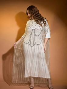 JINLICX Luxurious Embroidered And Beaded Elegant Sequined Evening Dress - Spring/Summer Collection - White - View 3